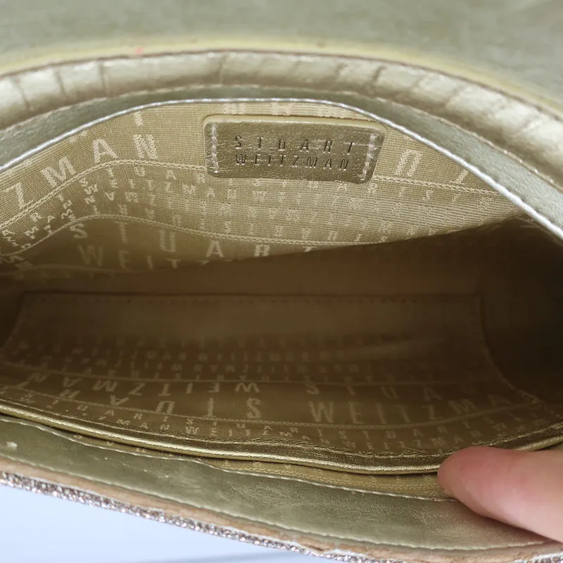 Stuart Weitzman The Petite Clutch Gold Glitter Small Shoulder Bag