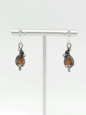 Sunstone Wire Wrapped Earrings Sterling Silver