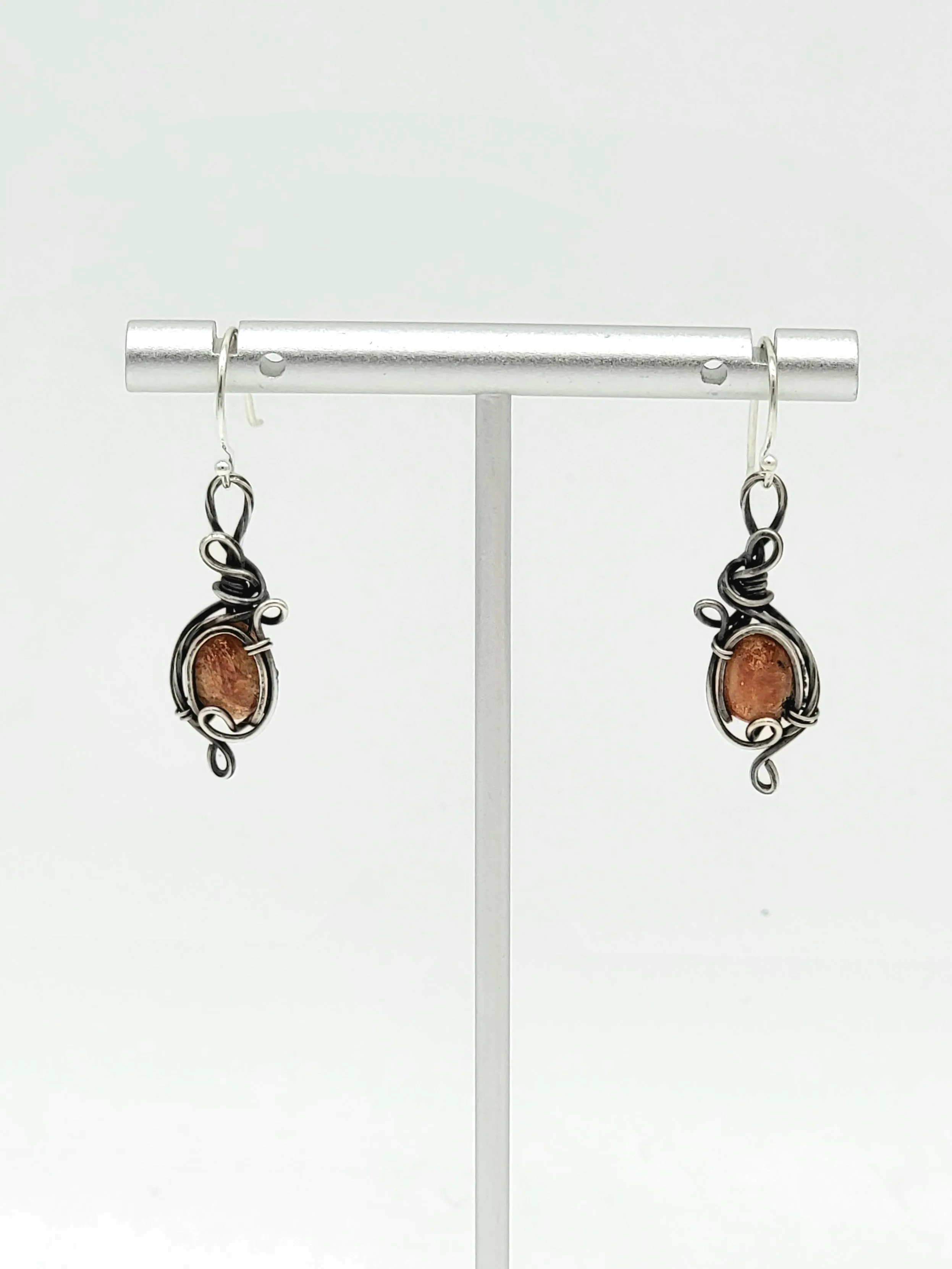 Sunstone Wire Wrapped Earrings Sterling Silver