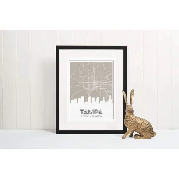 Tampa, Florida road map and skyline