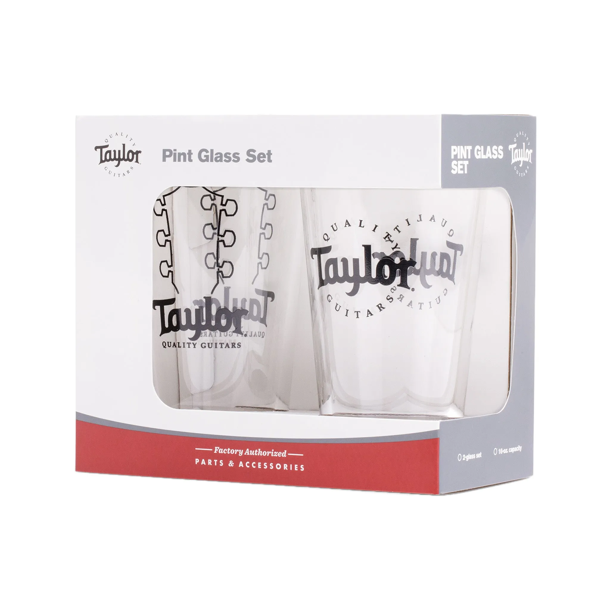 Taylor Pint Glasses w/ Black Logo, Pack of 2