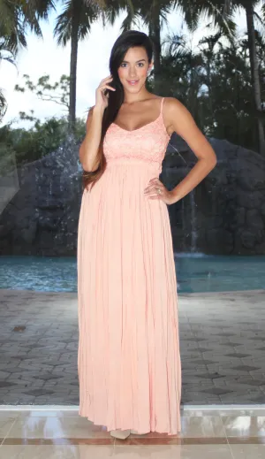Textured Open Back Maxi Dress - Peach