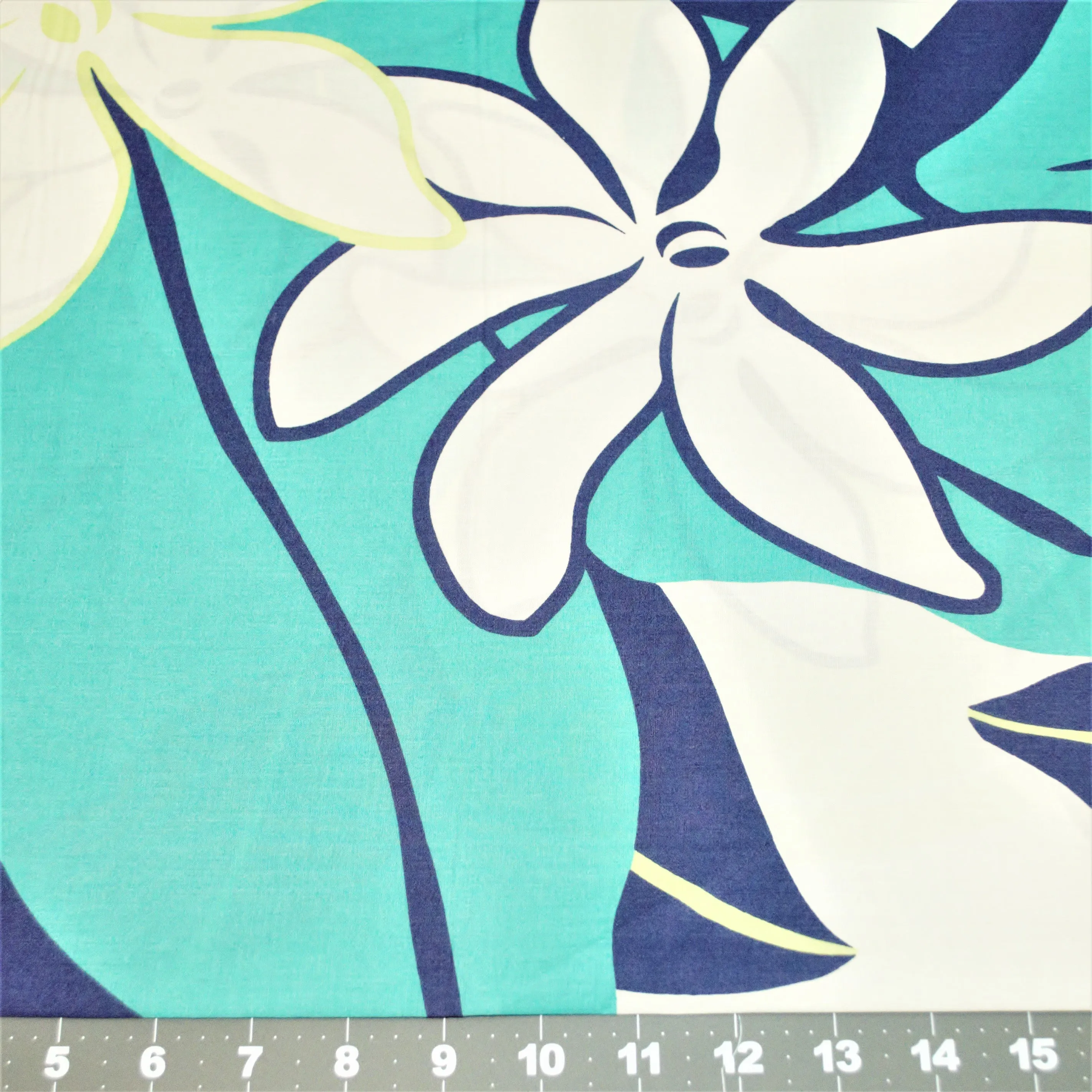 Tiare Flowers with Blue Leaves on Yellow