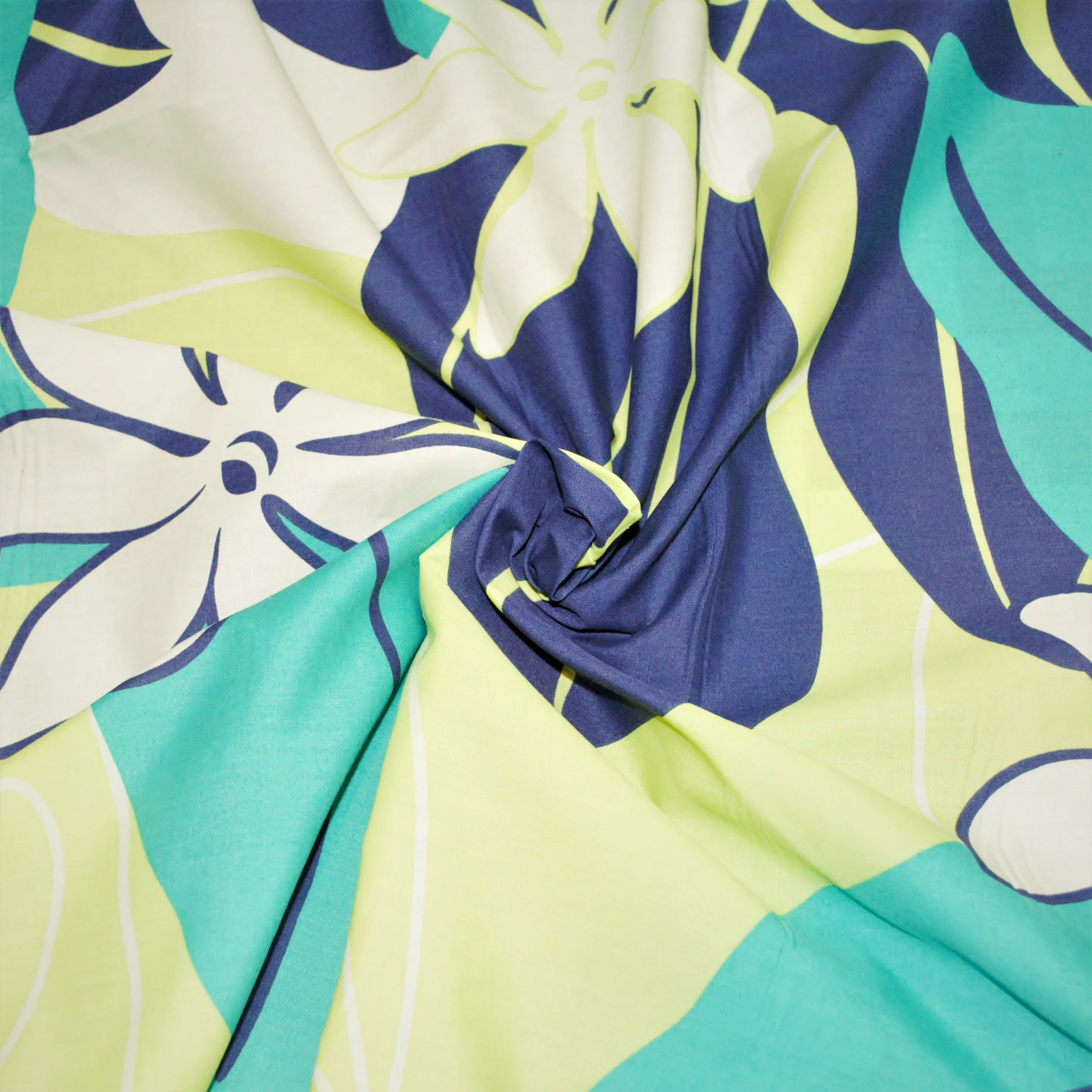 Tiare Flowers with Blue Leaves on Yellow