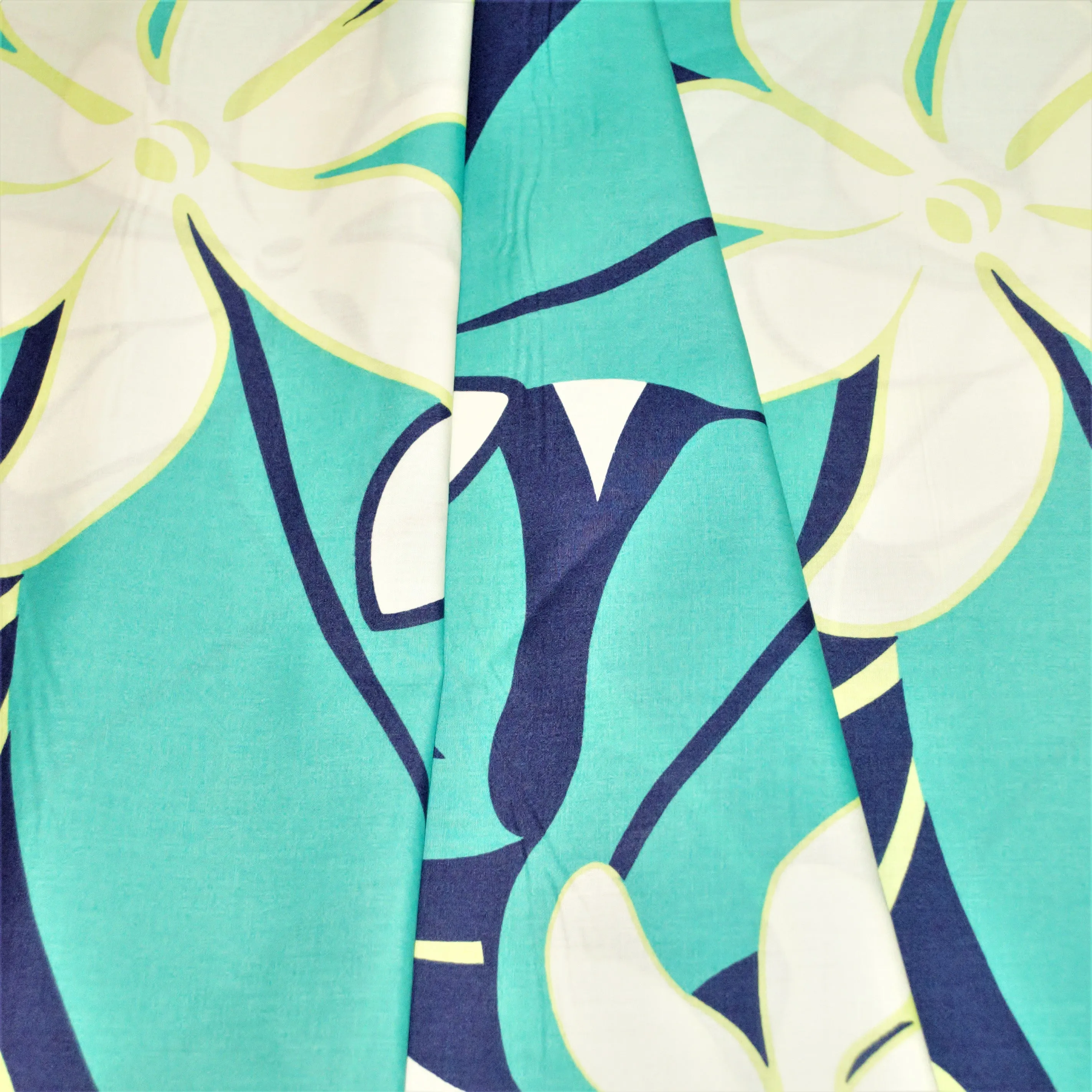 Tiare Flowers with Blue Leaves on Yellow