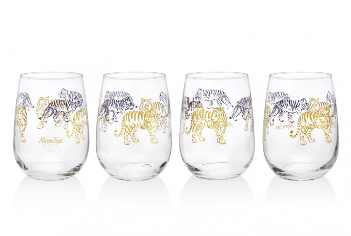 Tiger, Tiger Purple & Gold Stemless Glasses