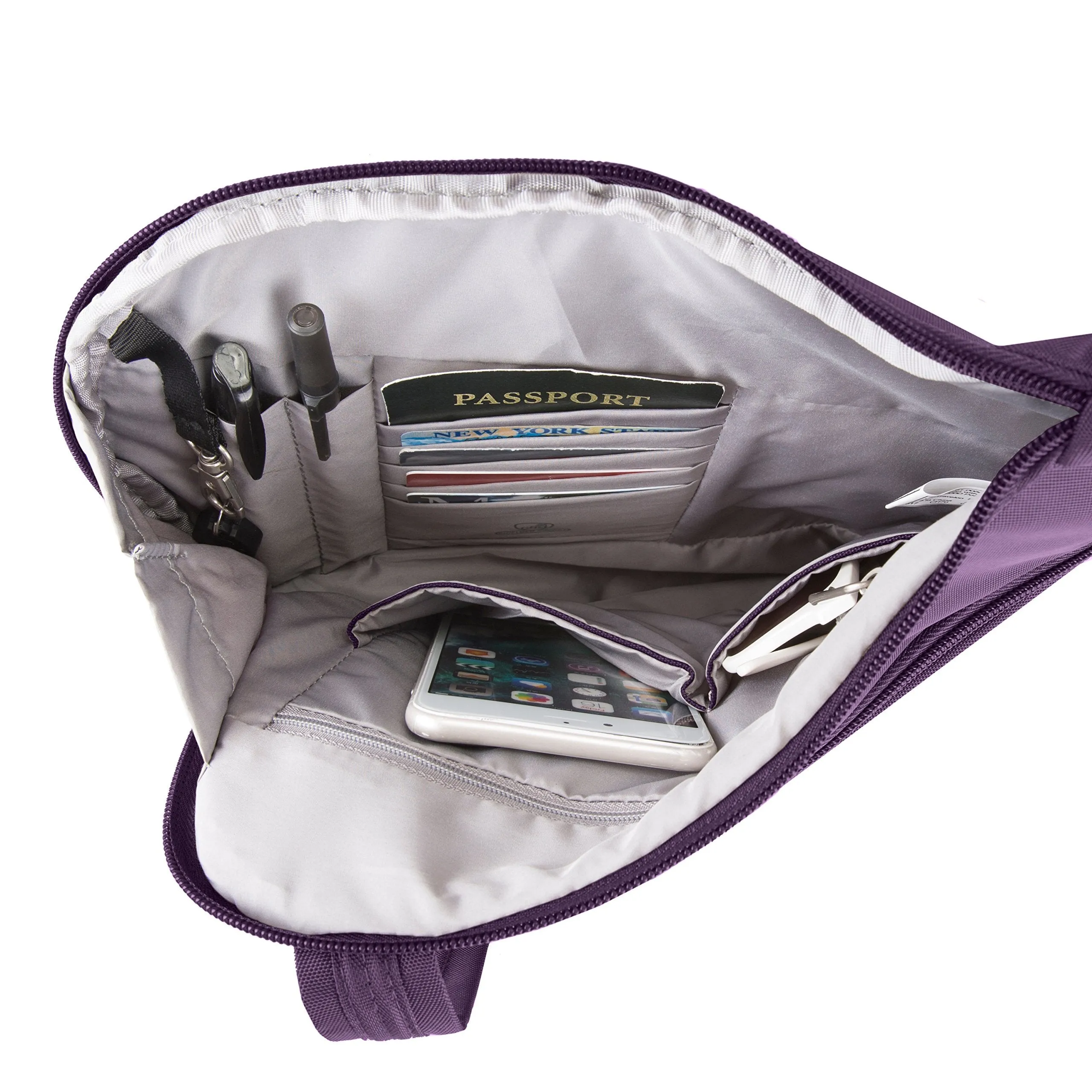 Travelon Anti-Theft Cross-Body Bag, Two Pocket, Dark Purple (Purple) - 42373-150
