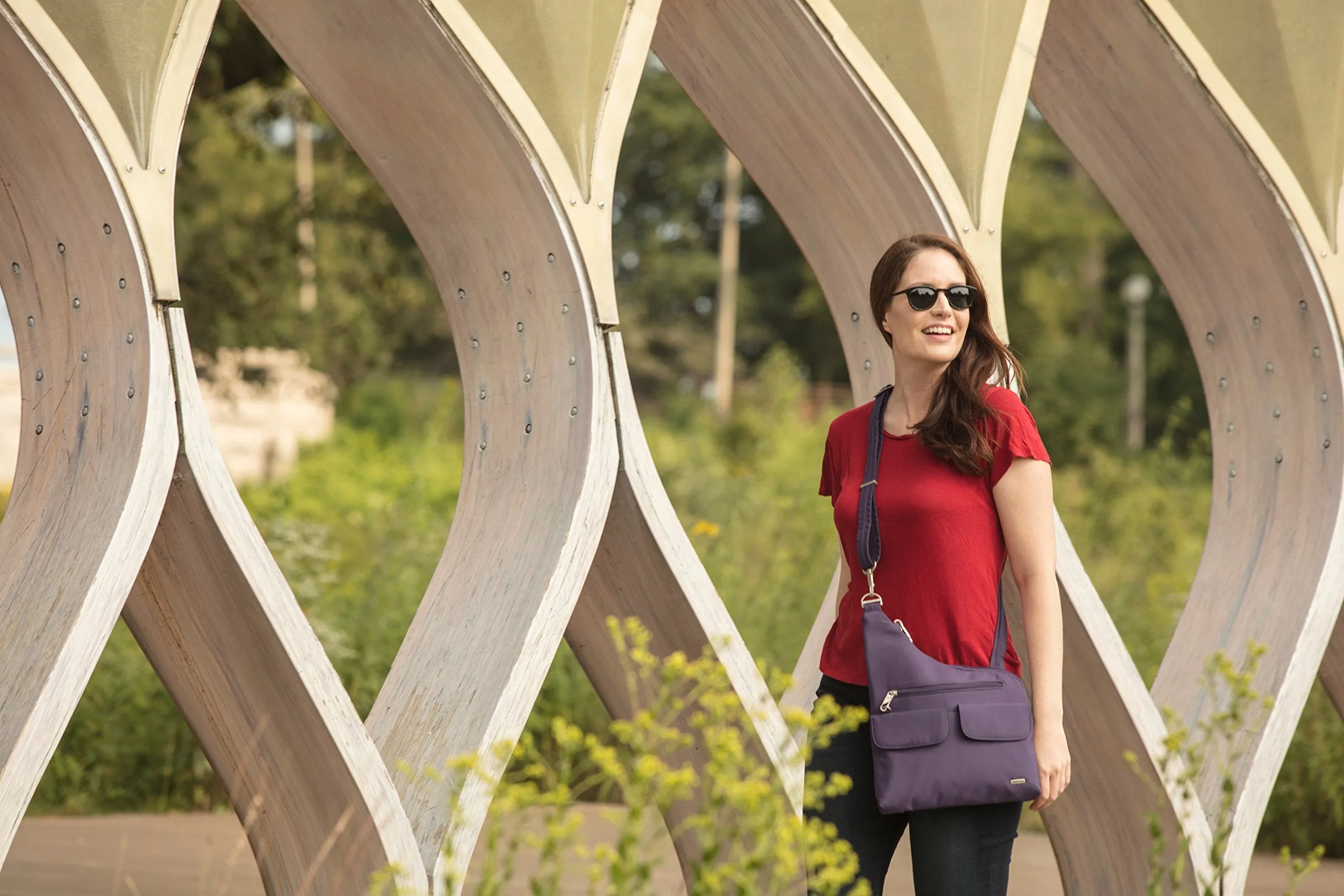 Travelon Anti-Theft Cross-Body Bag, Two Pocket, Dark Purple (Purple) - 42373-150