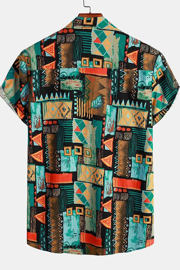 Tribal Geometry Print Button Up Shirt