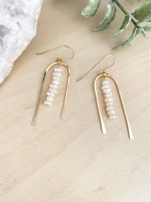 U Shape Earrings with Freshwater Pearls - 14k Gold Filled or Sterling Silver