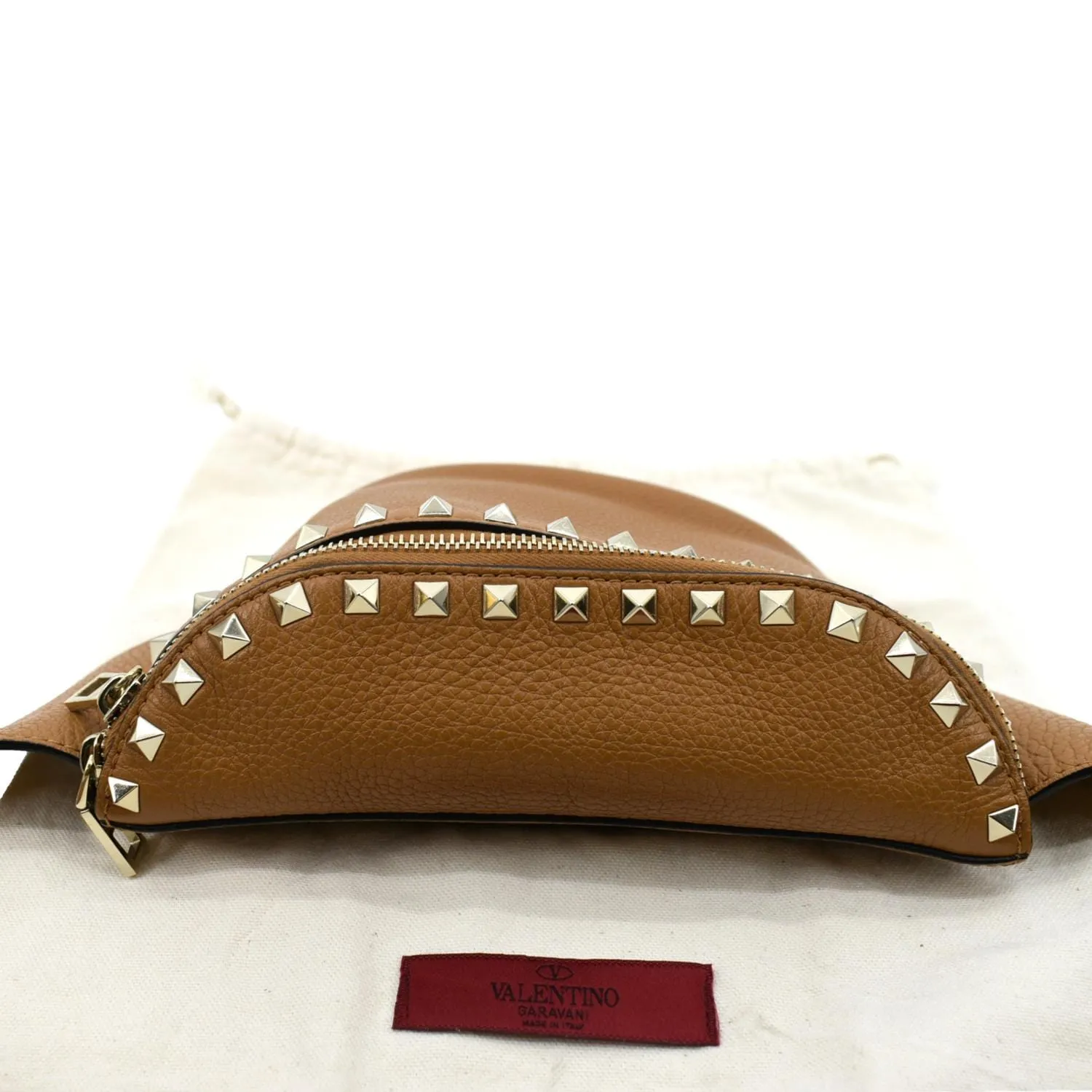 VALENTINO Spike Leather Belt Bag Camel