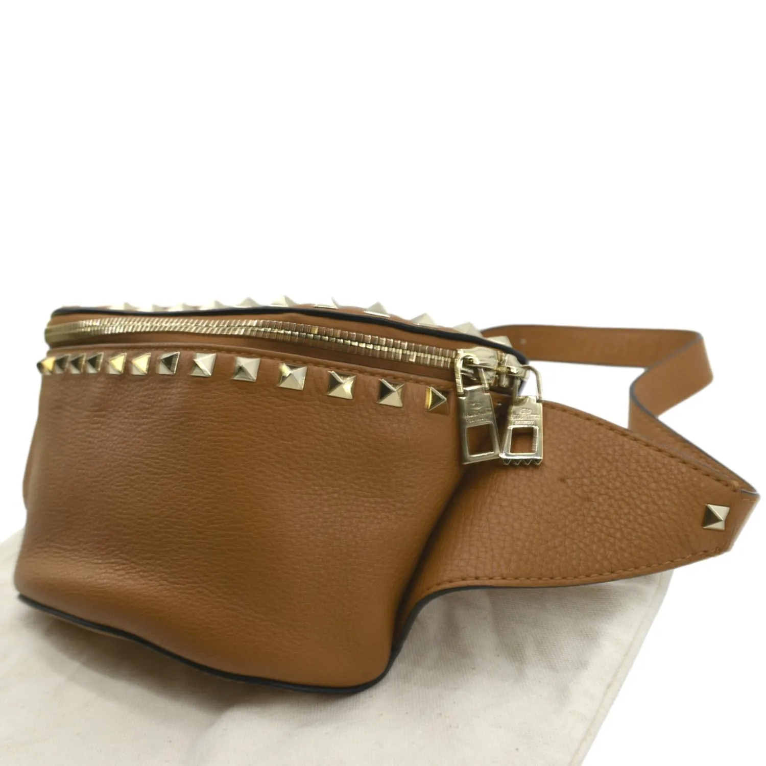 VALENTINO Spike Leather Belt Bag Camel
