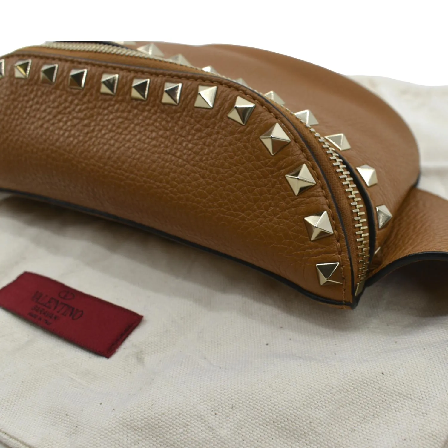 VALENTINO Spike Leather Belt Bag Camel