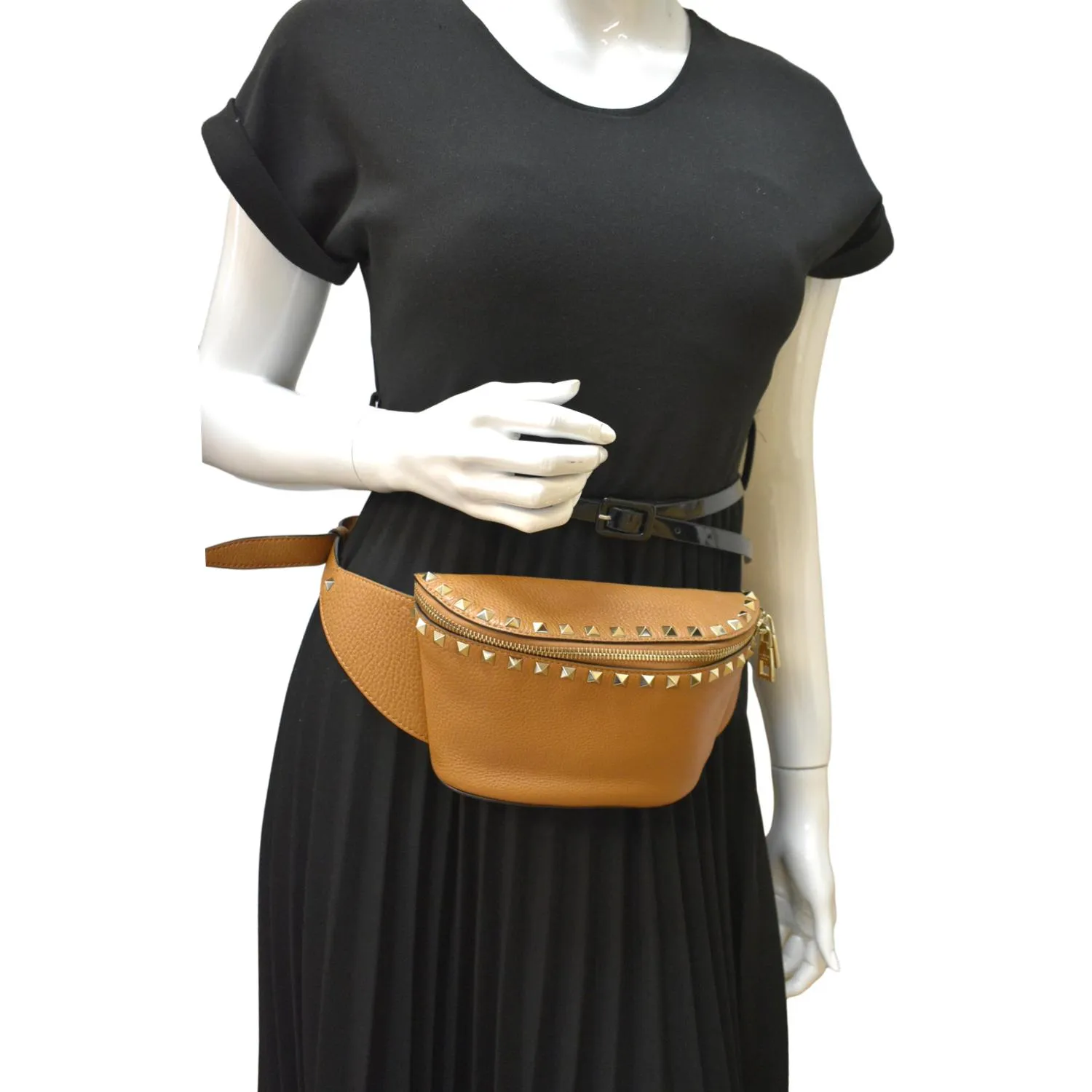 VALENTINO Spike Leather Belt Bag Camel