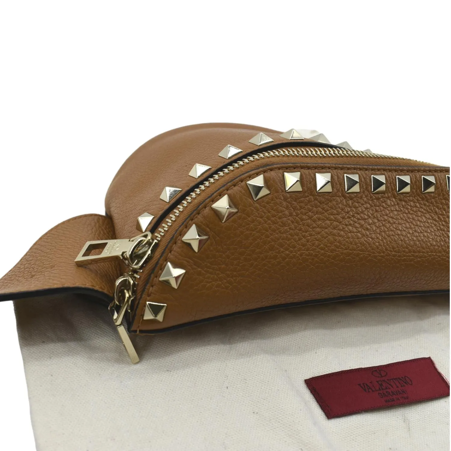 VALENTINO Spike Leather Belt Bag Camel