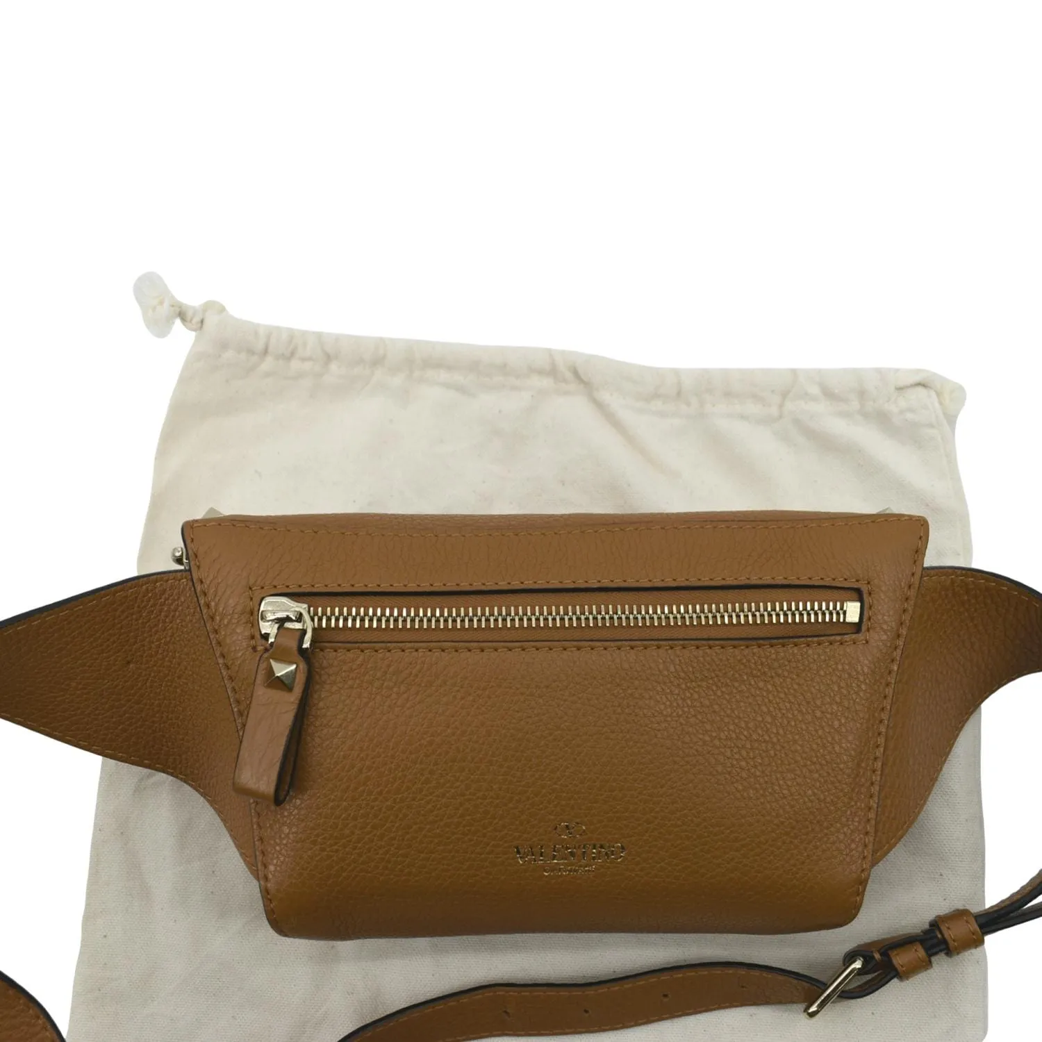 VALENTINO Spike Leather Belt Bag Camel