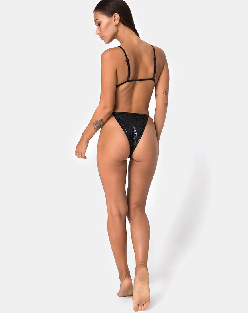 Valter Bikini Top in Black Oil Snake