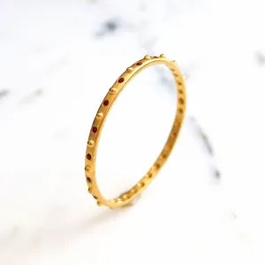 Vintage Brushed Gold Bead and Ruby Crystal Bangle Bracelet