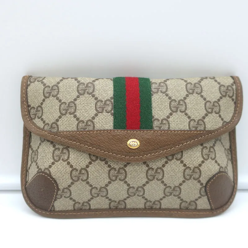 Vintage Gucci Sherry GG Monogram Canvas Web Pouch Beige Small Clutch