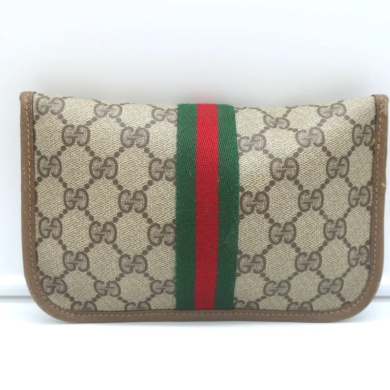 Vintage Gucci Sherry GG Monogram Canvas Web Pouch Beige Small Clutch