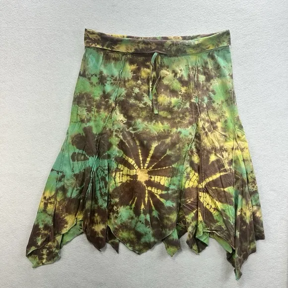 Vintage Jayli Tie Dye Skirt XL Cotton Boho Hippie Flowy Asymmetrical Festival