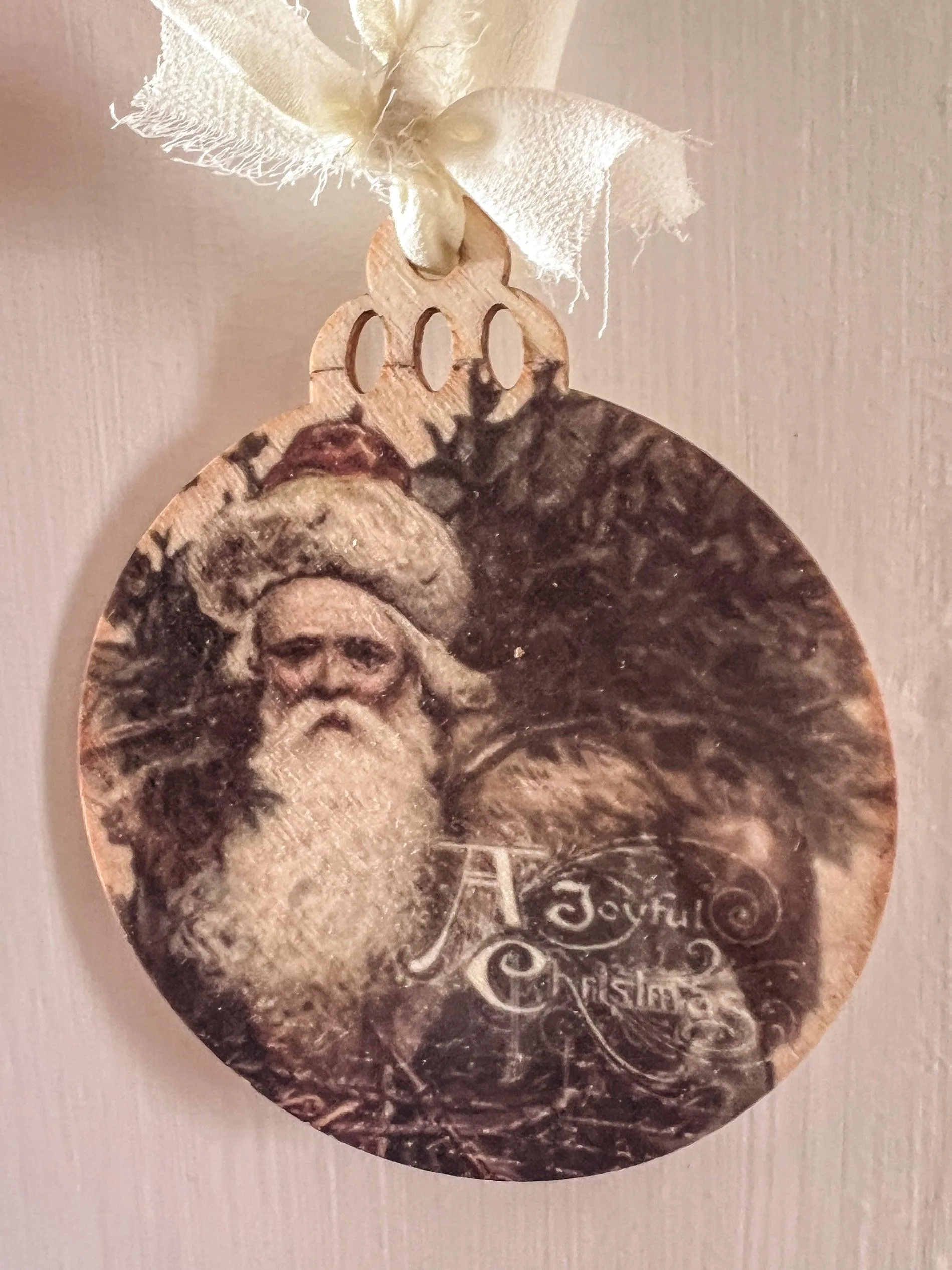Vintage Santa 3.5" Wood Ornament