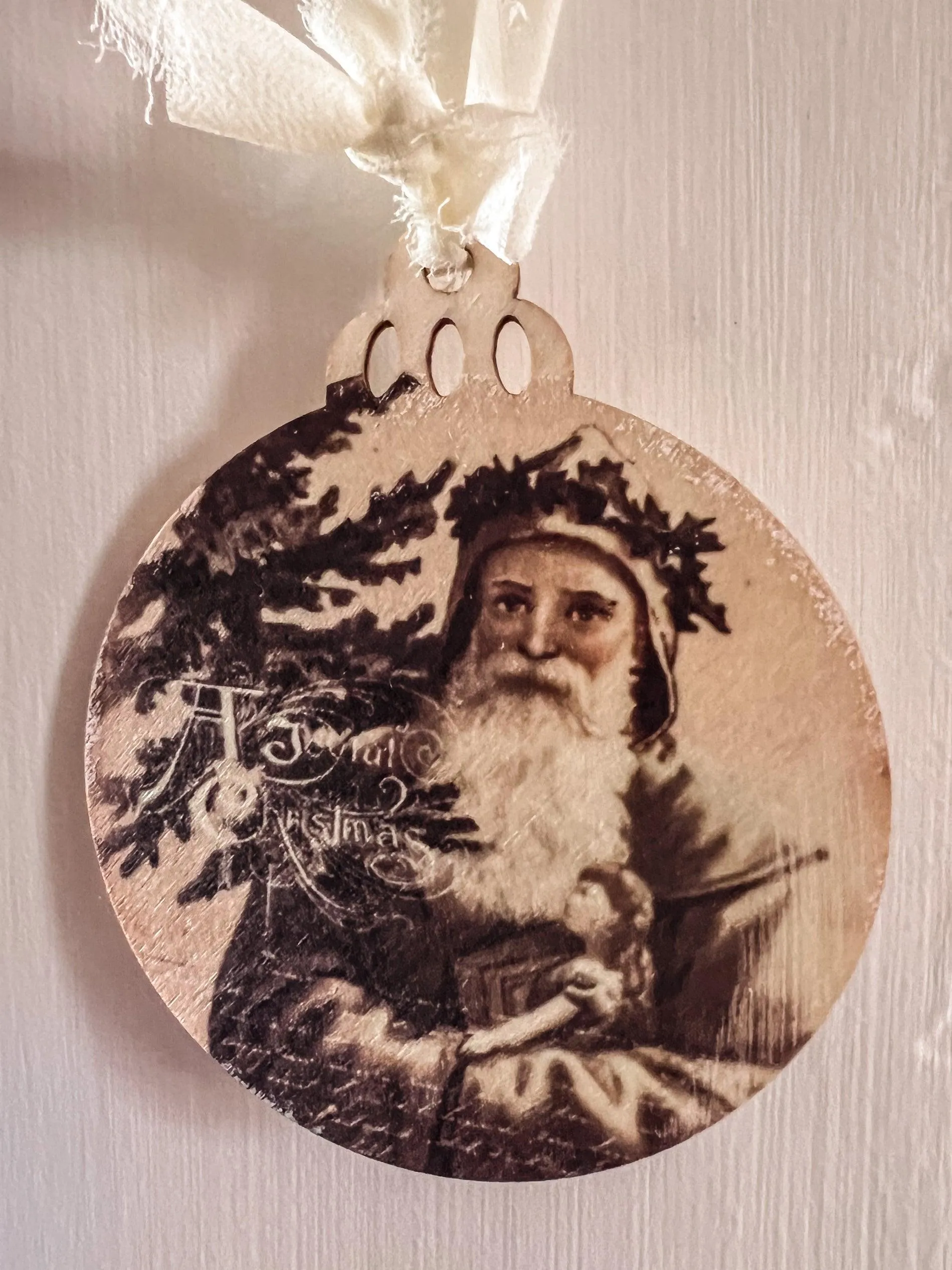 Vintage Santa 3.5" Wood Ornament