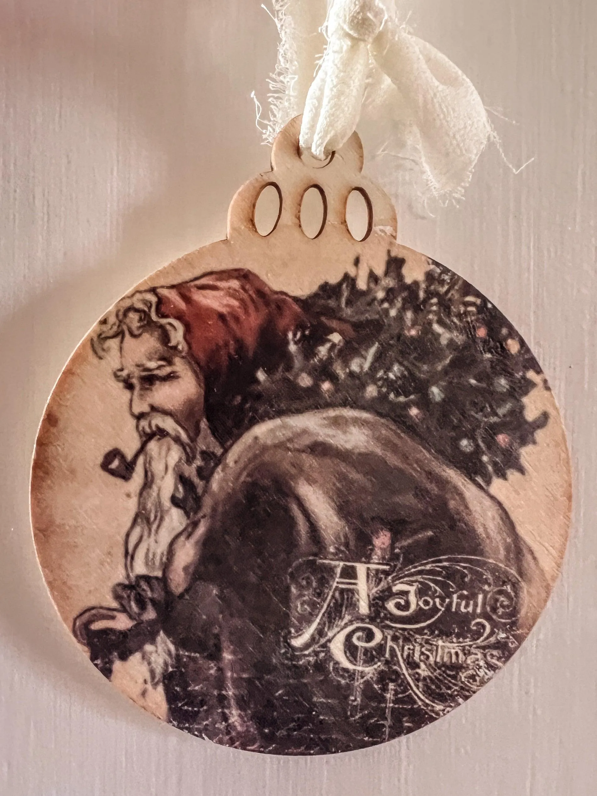 Vintage Santa 3.5" Wood Ornament