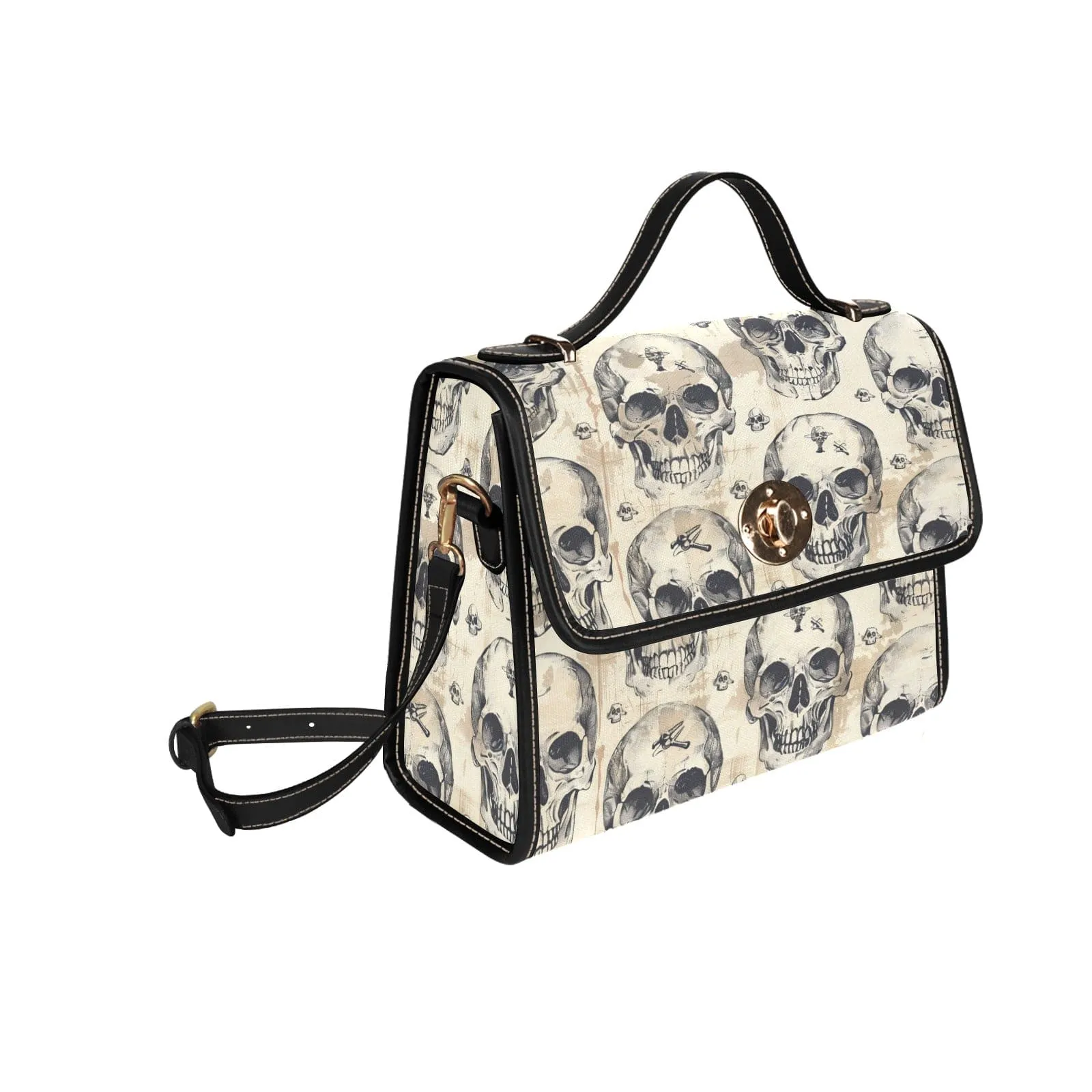 Vintage Skulls Lock bag With Black Shoulder Strap & Black Edging