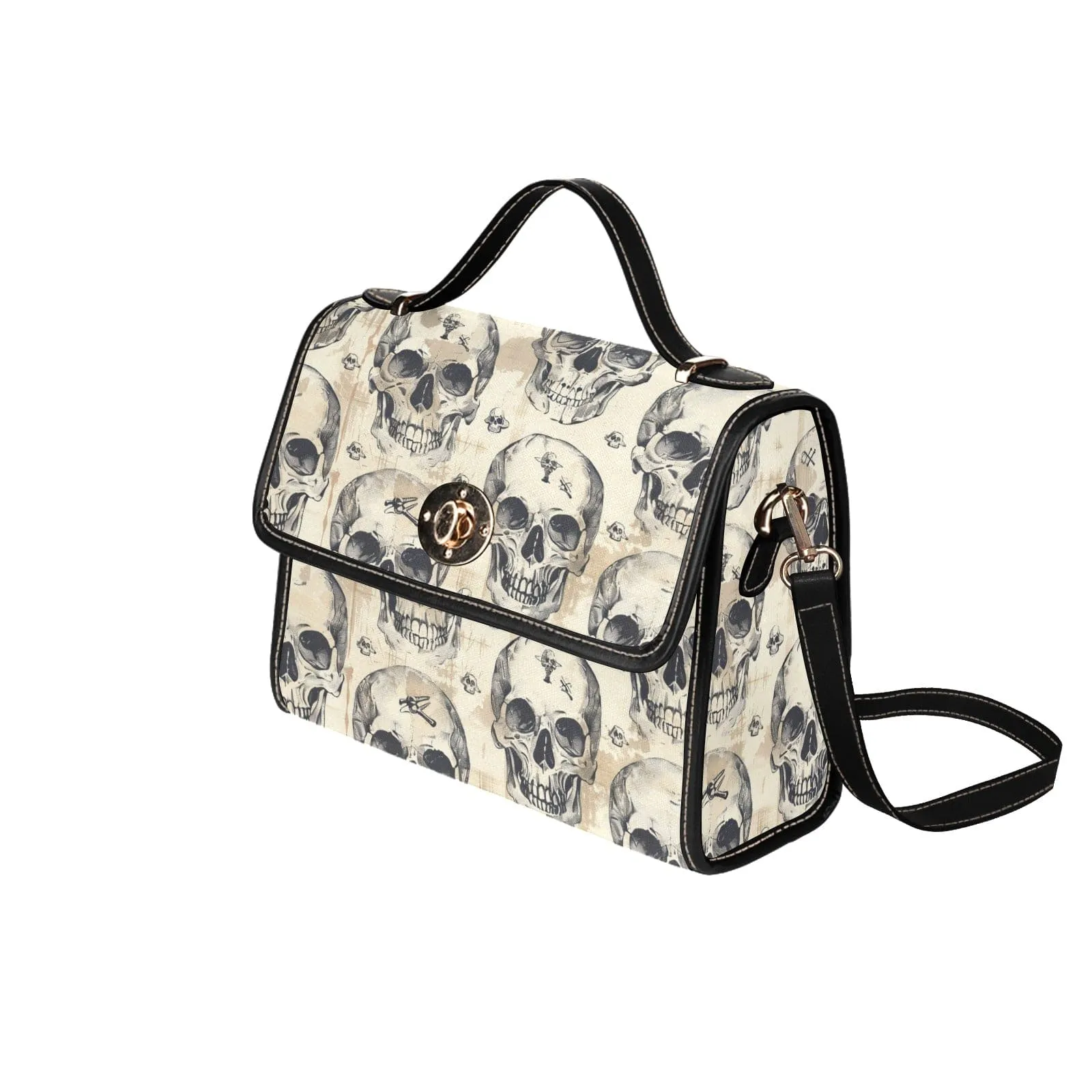 Vintage Skulls Lock bag With Black Shoulder Strap & Black Edging