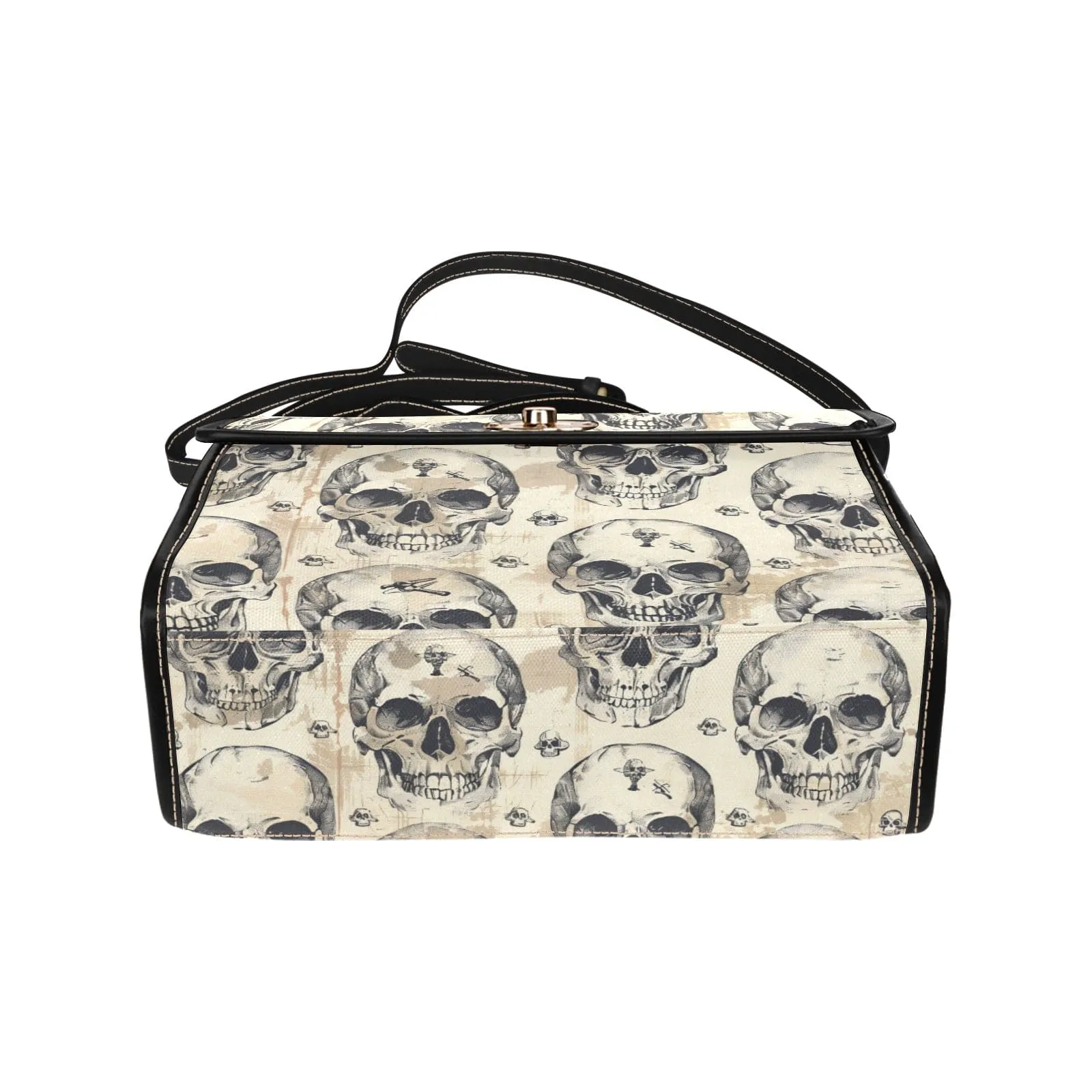 Vintage Skulls Lock bag With Black Shoulder Strap & Black Edging