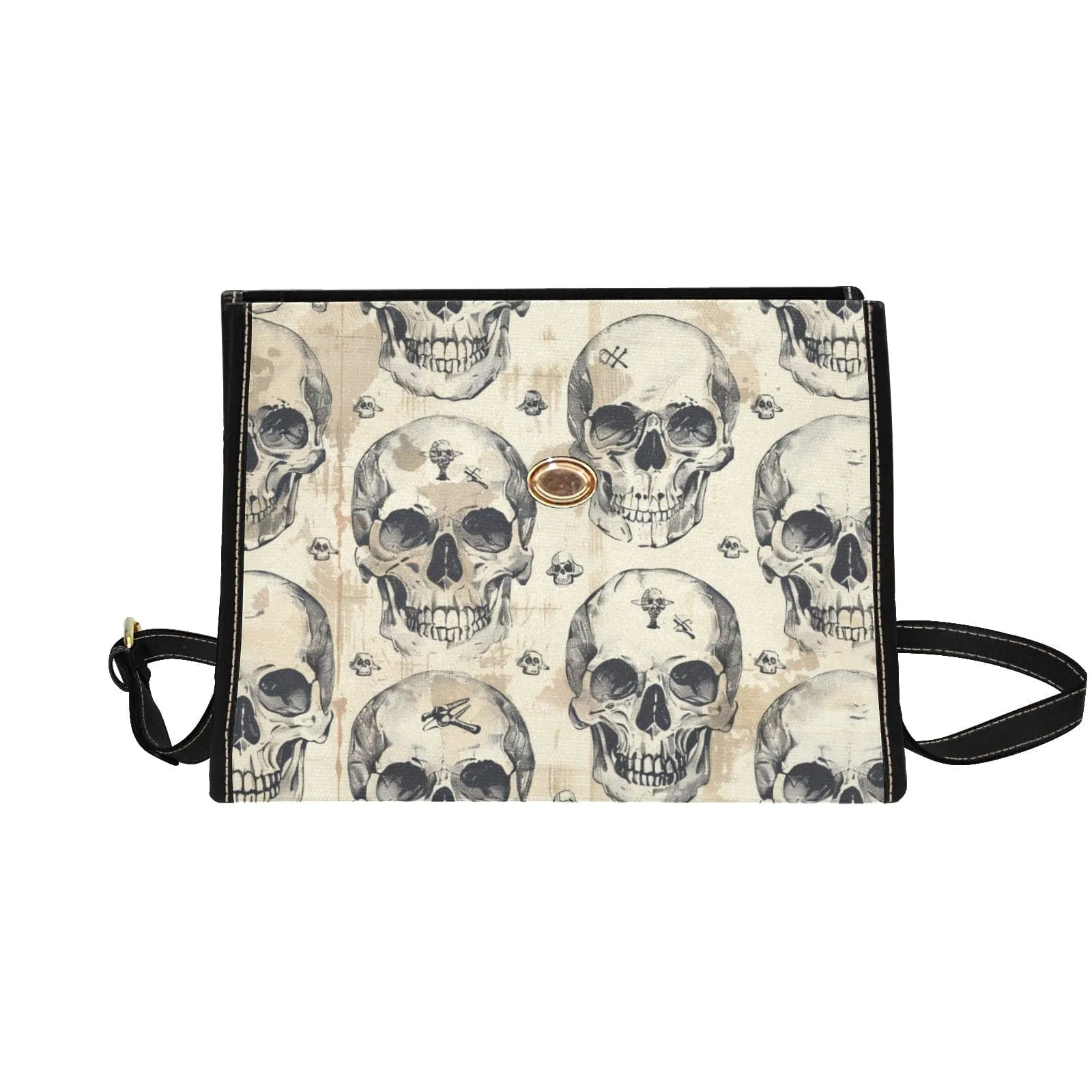 Vintage Skulls Lock bag With Black Shoulder Strap & Black Edging