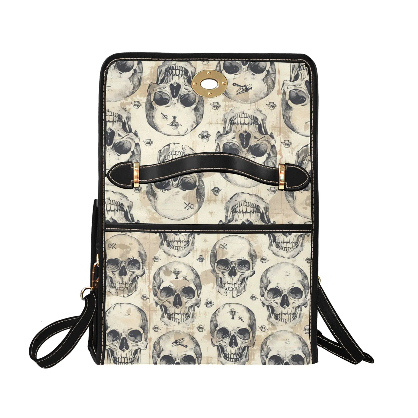 Vintage Skulls Lock bag With Black Shoulder Strap & Black Edging
