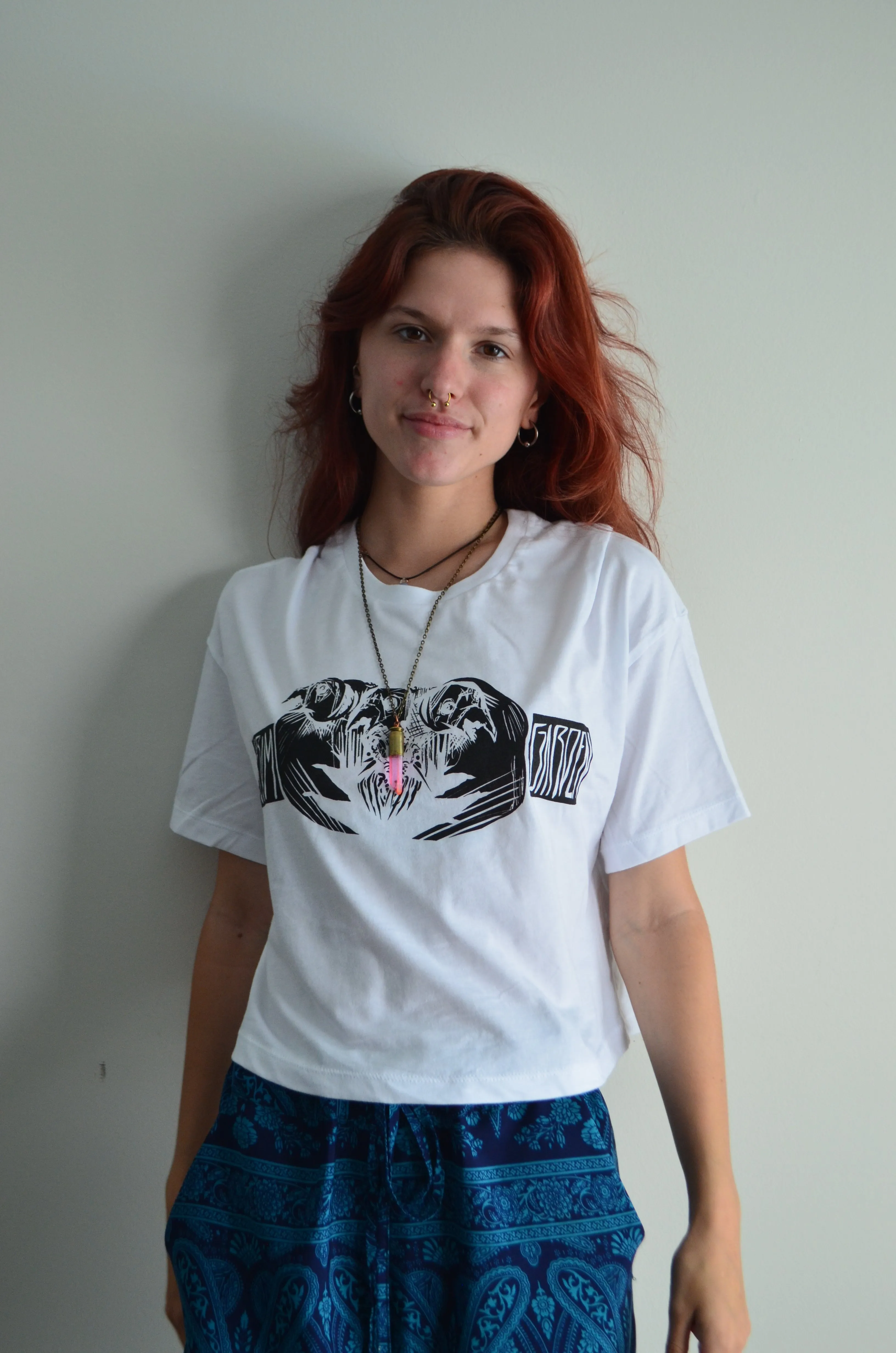 White 3-Headed Raven Crop Top