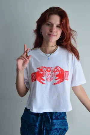 White 3-Headed Raven Crop Top