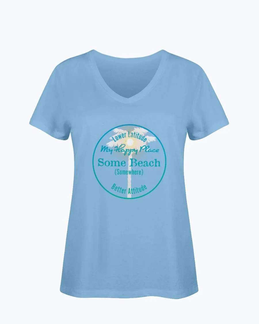 Women's Premium SoftSpun Cotton Some Beach Somewhere is my Happy Place Vneck T-shirt