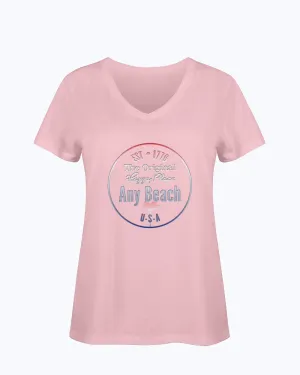 Women's SoftSpun Cotton V-Neck Tshirt Any Beach Is Happy Place USA