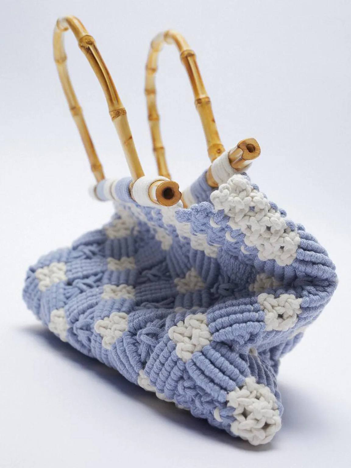 Women's Summer Braided Open-top Basket Handbag Rattan Weave Crochet Bucket Bag Bamboo Handle