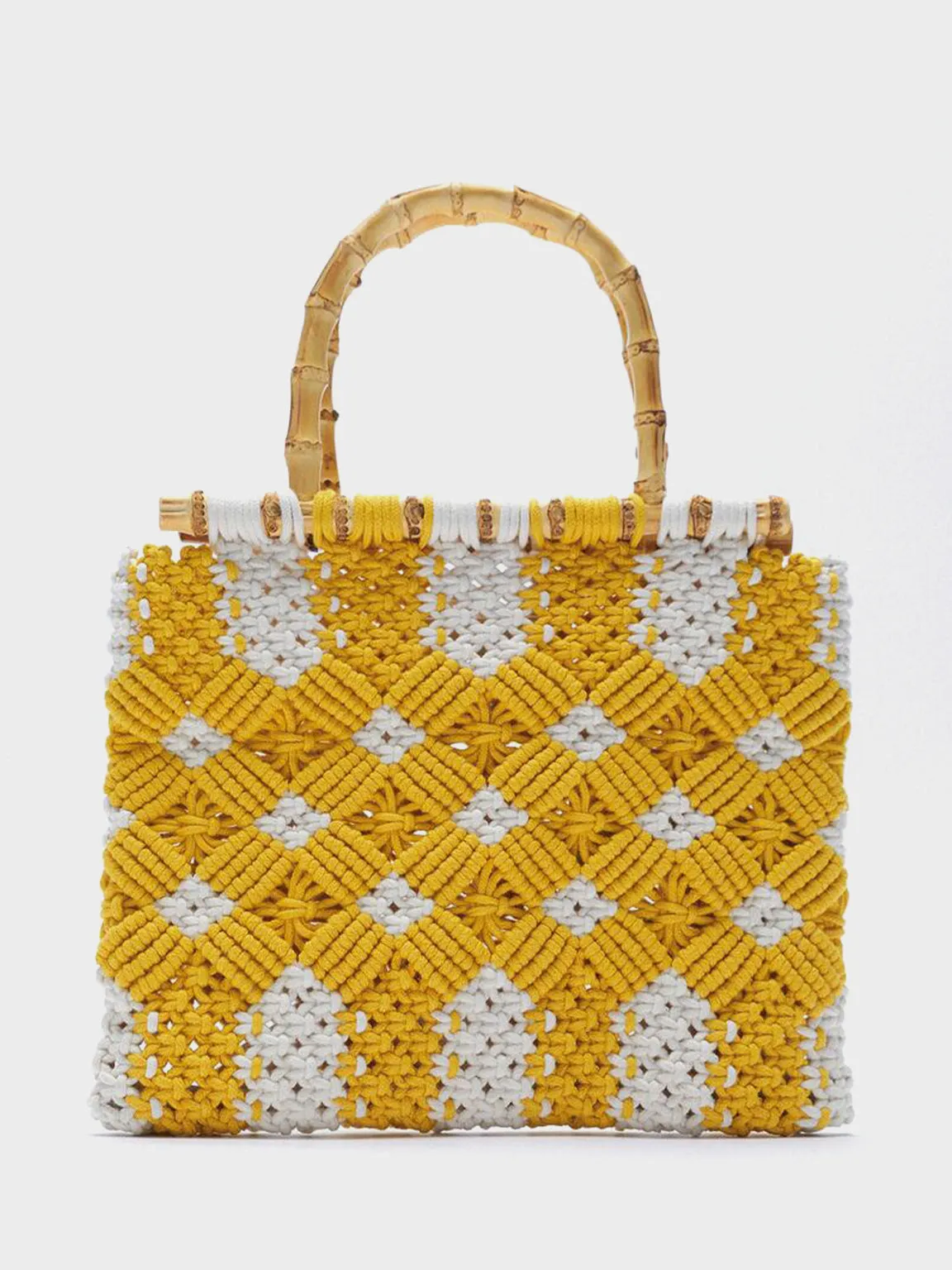 Women's Summer Braided Open-top Basket Handbag Rattan Weave Crochet Bucket Bag Bamboo Handle