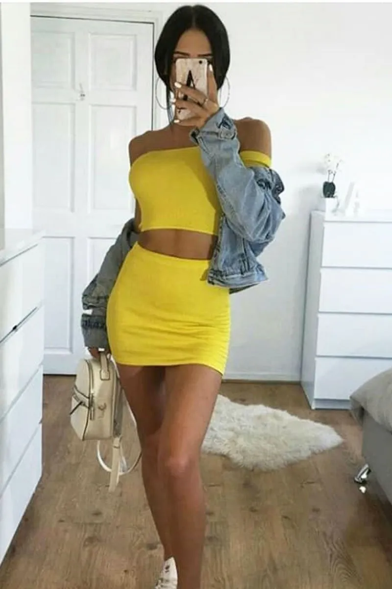 Yellow Shirred Bardot Crop top - Emani