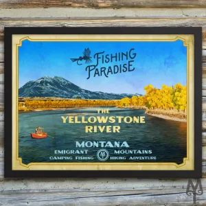 Yellowstone River, Fishing Paradise, vintage framed poster