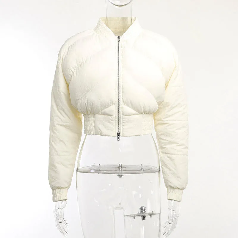 YJ23442Autumn and Winter New Women's Clothing Fashion Simple Casual All-Match Basic Style Cropped Cotton Jacket Zipper Top for Women