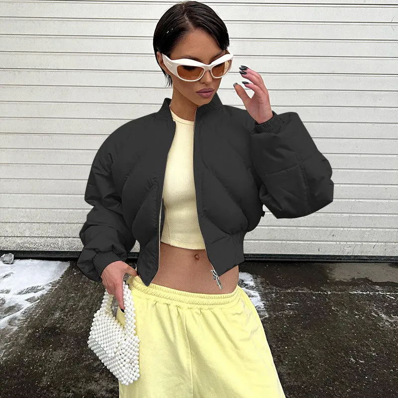 YJ23442Autumn and Winter New Women's Clothing Fashion Simple Casual All-Match Basic Style Cropped Cotton Jacket Zipper Top for Women