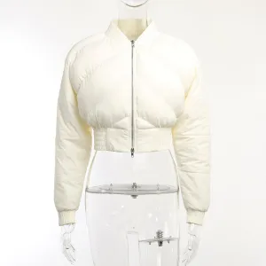 YJ23442Autumn and Winter New Women's Clothing Fashion Simple Casual All-Match Basic Style Cropped Cotton Jacket Zipper Top for Women