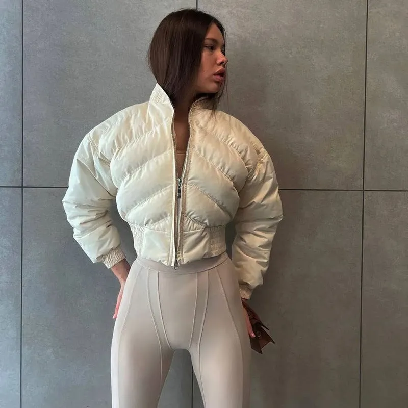 YJ23442Autumn and Winter New Women's Clothing Fashion Simple Casual All-Match Basic Style Cropped Cotton Jacket Zipper Top for Women