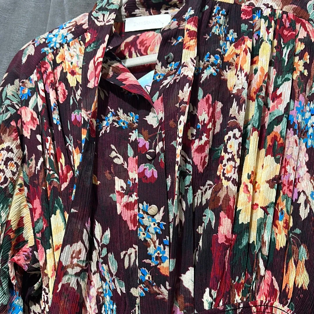 Zimmermann Long Sleeve Middle Elastic Floral Button Down Floral Flowy Dress